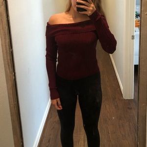 Forever 21 ribbed maroon off the shoulder sweater